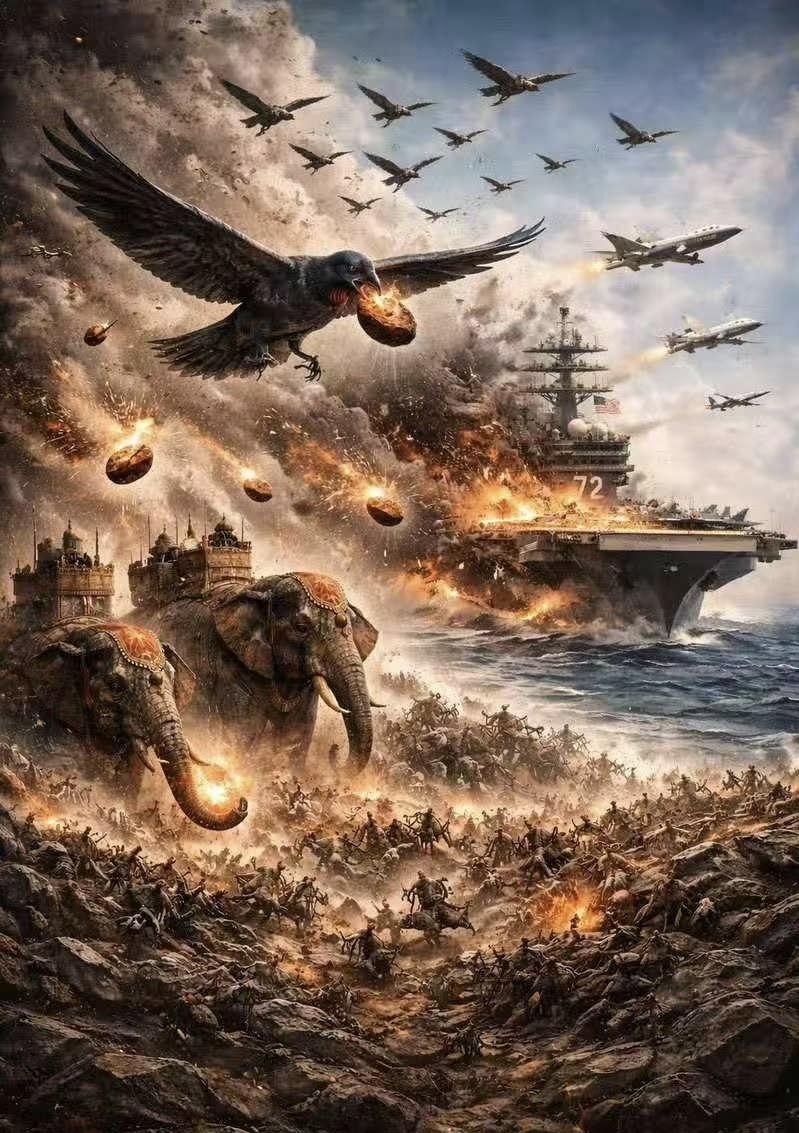 美国海军遭伊朗大规模打击，美军尸横遍野——伊朗最新宣传画，显示抵抗决心。

这些