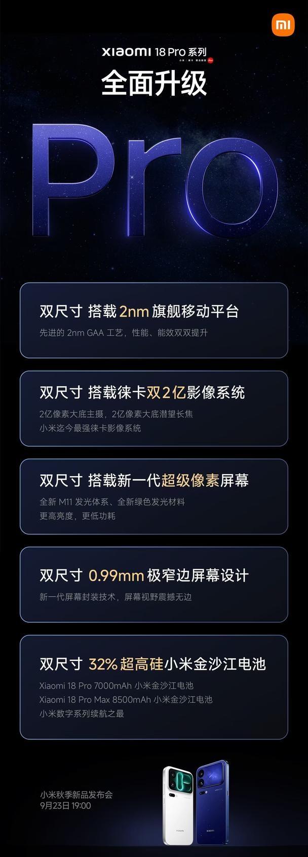 全新小米18Pro系列实力大飞跃 小米手机有史以来最大升级 9月23日晚7点发布