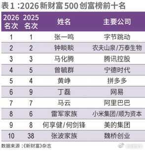 今年的国内富豪前十 