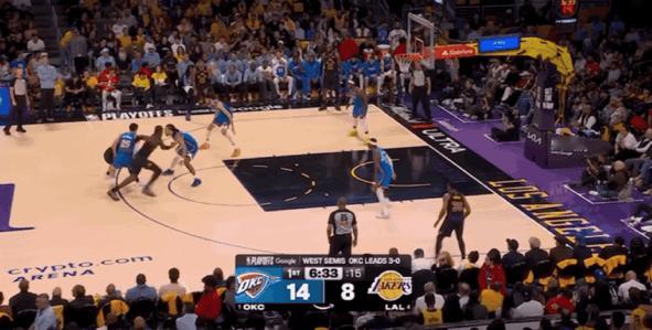 NBA季后赛西部半决赛，湖人主场110-115不敌雷霆，以总比分0-4被横扫出局