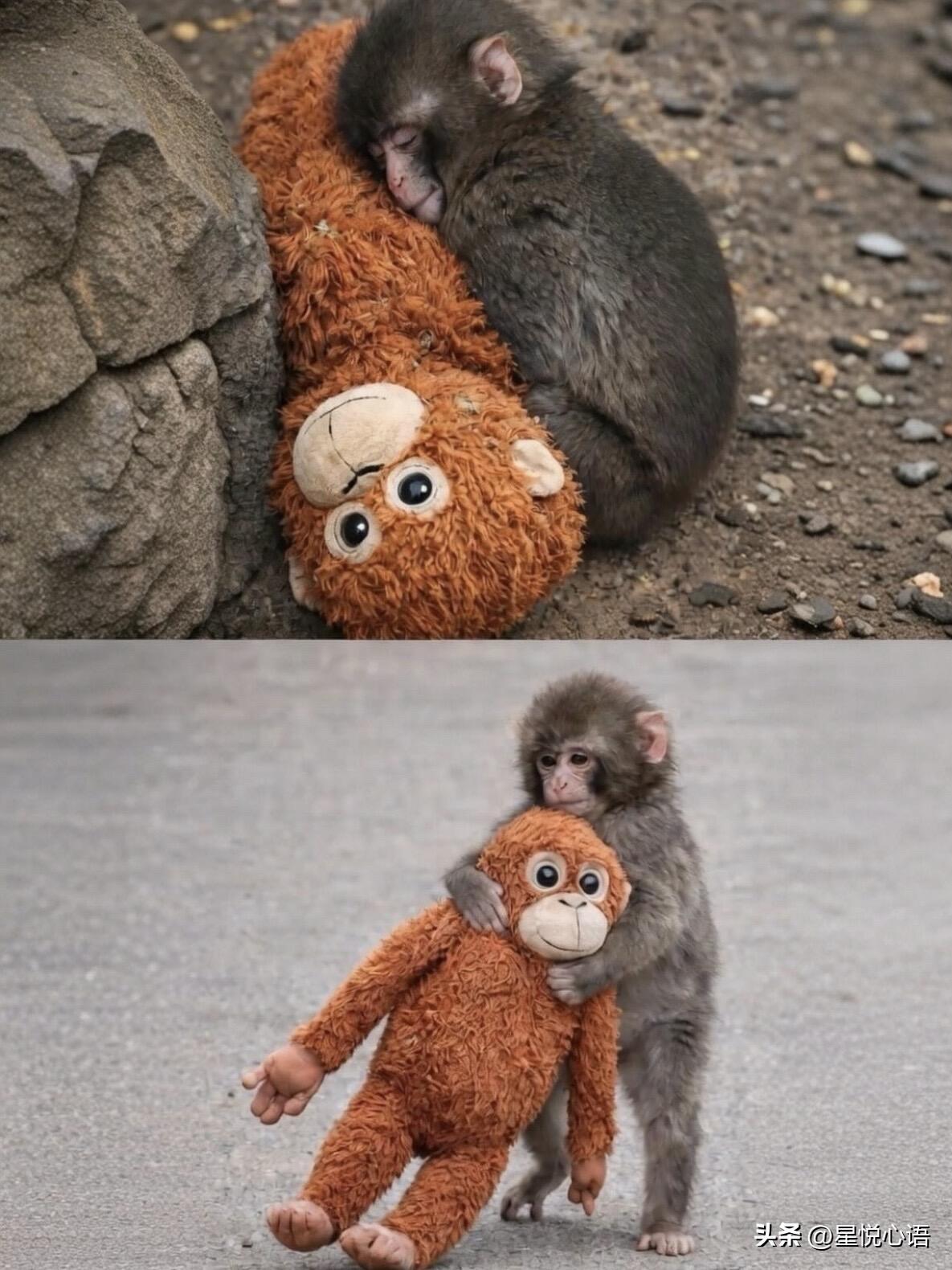 在这只抱玩偶的小猴子身上，我仿佛看见了小时候的自己。

最近被一只抱着玩偶的小猴