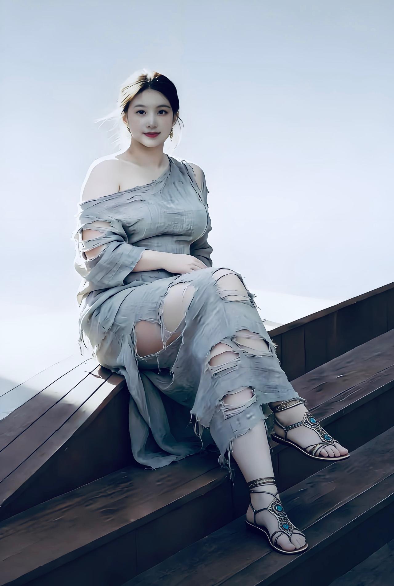 《裂痕中的光》
这一袭灰，不是衰败，
是时光撕开的褶皱，藏着艺术的风骨。
赤脚触