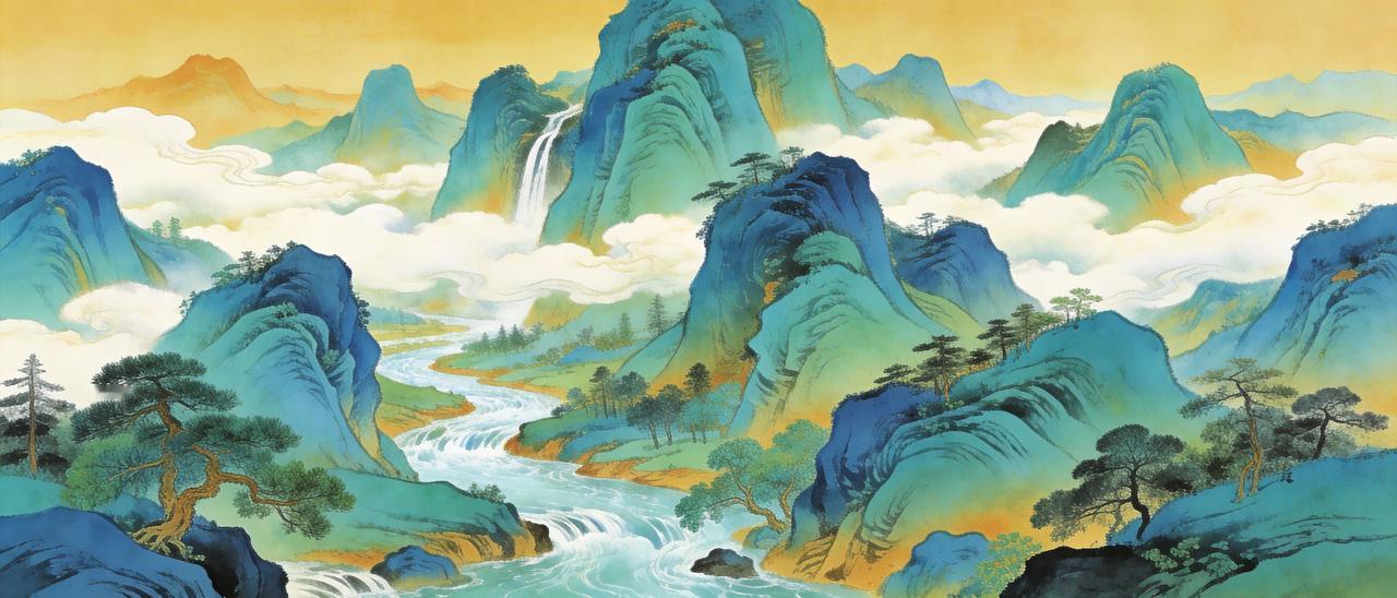 原创配图千里江山工笔重彩 宋式美学