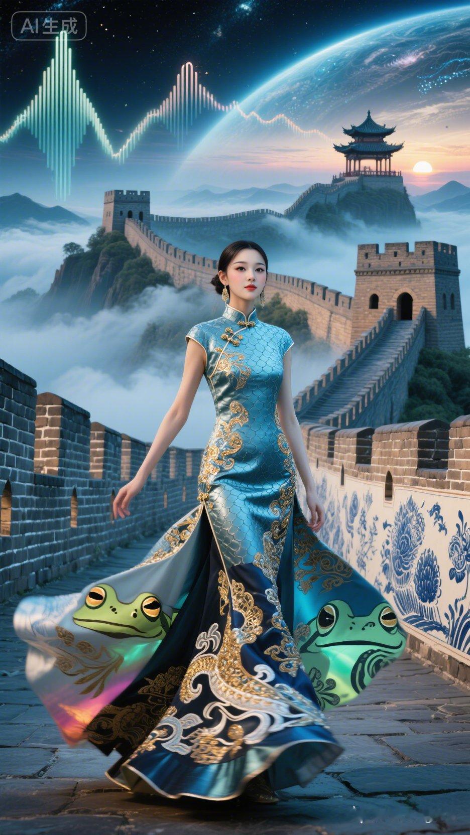 穿越时空的东方美人，长裙飘逸，古风韵味十足。