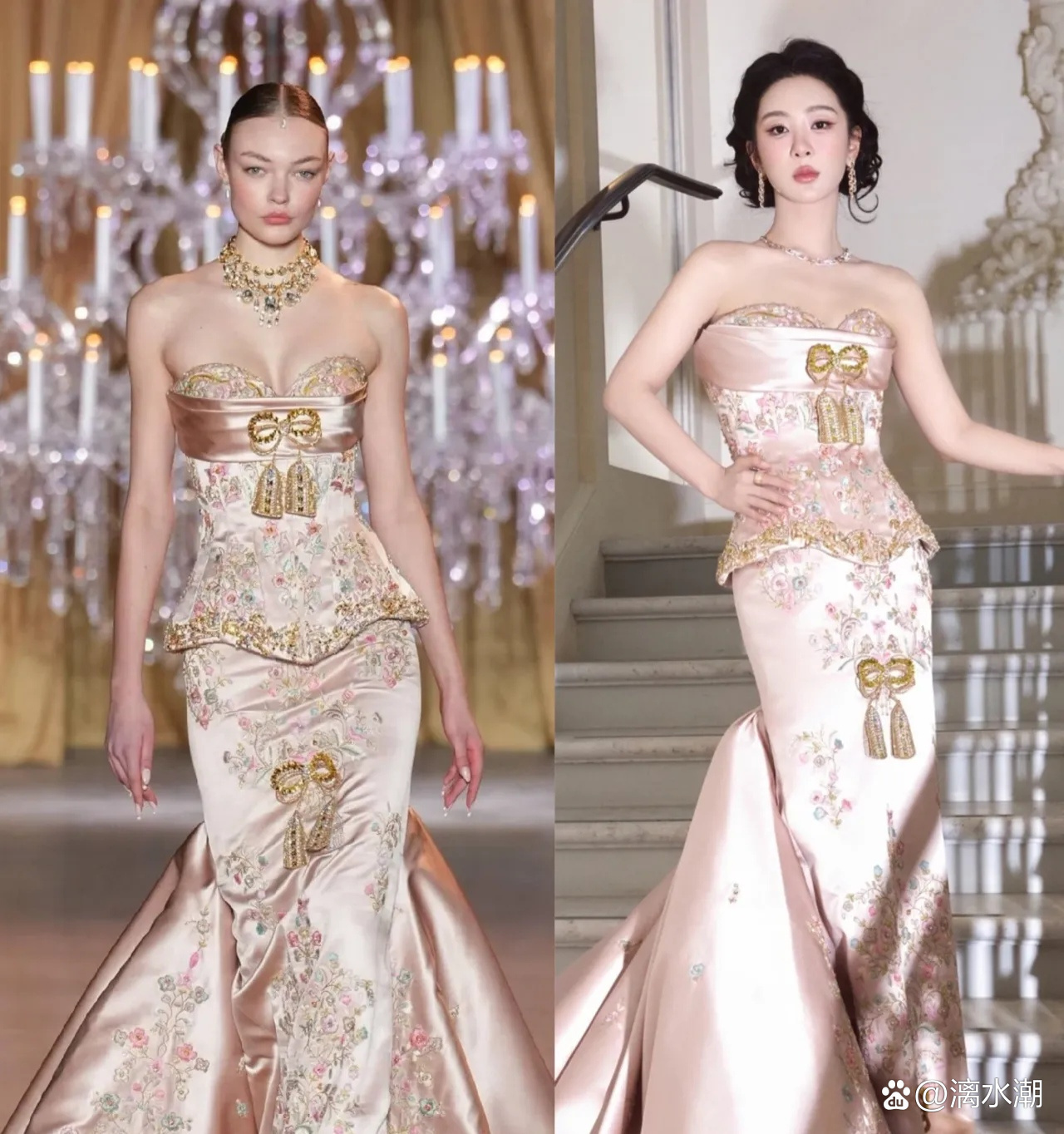 同一件高定，两种极致审美！原版模特：冷感欧式美人，疏离锋利，自带油画高级感。杨紫