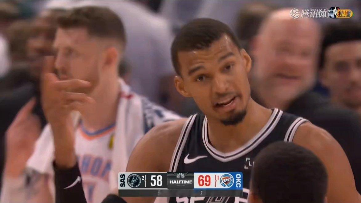 半场结束，雷霆领先马刺11分！雷霆G4上半场34分，本场69分马刺vs雷霆NBA