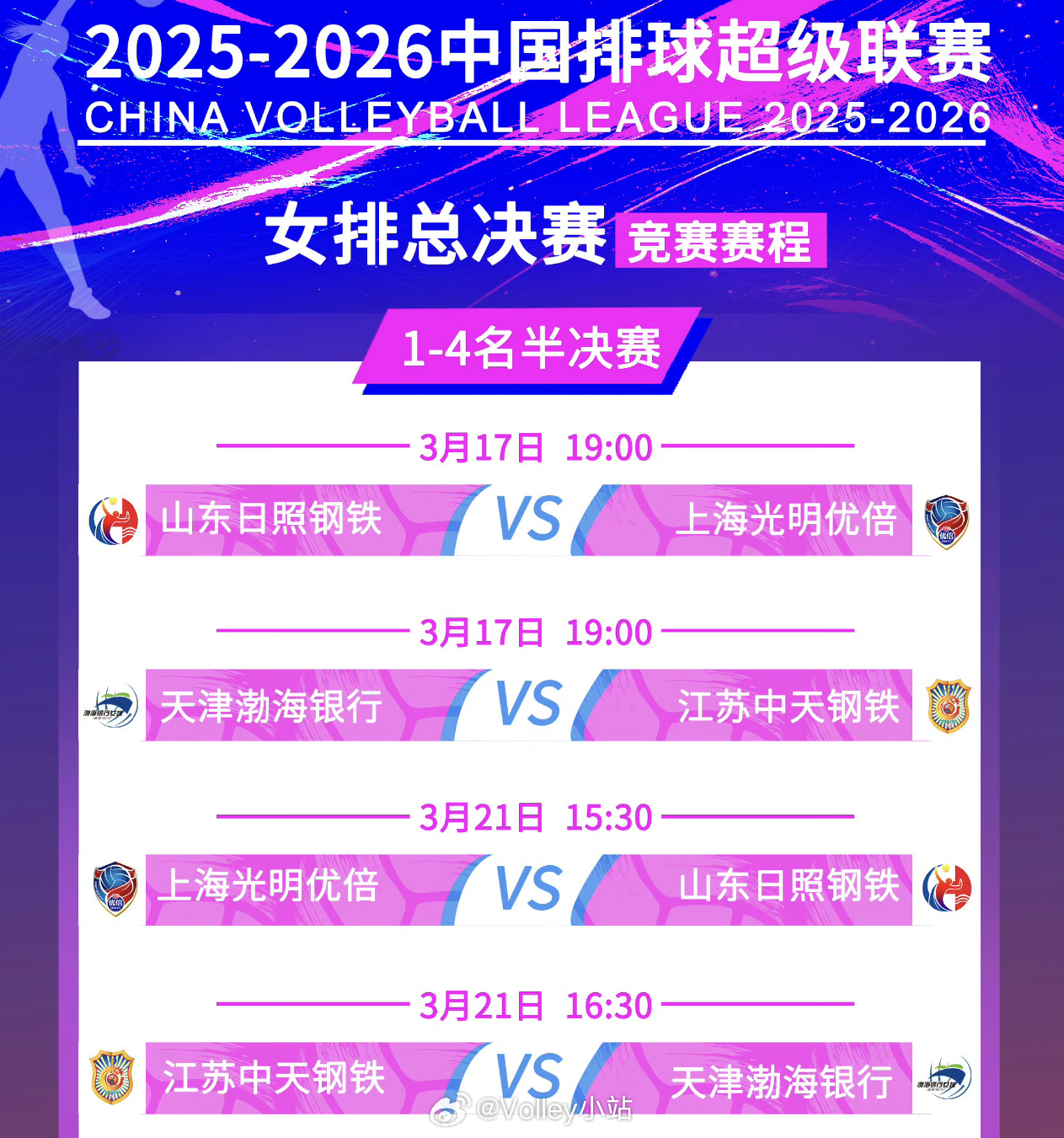 排超联赛1-4名半决赛和5-8名排位赛赛程安排排超联赛2025-2026中国排球