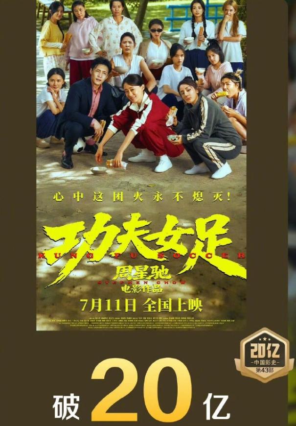 张小斐2026年女演员单片一番票房登顶！
《功夫女足》票房破20亿，超越《给阿嬷
