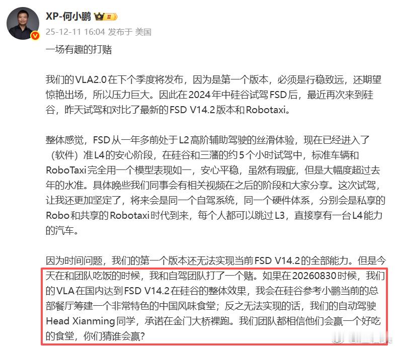 何小鹏被问VLA遭遇黑公关时沉默 “洋人之下我第一”这种话术正常情况下应该是用来