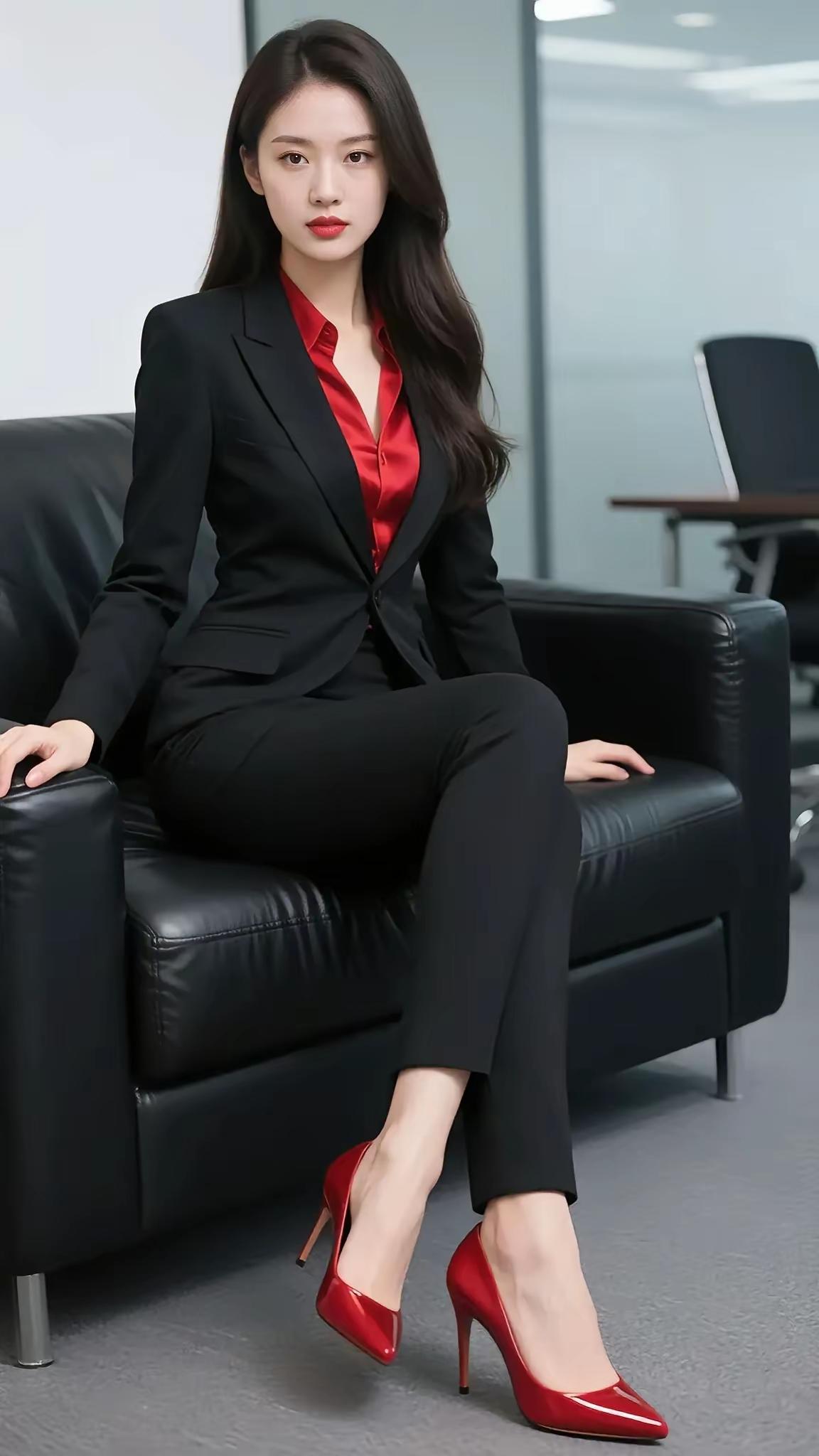 职场女强人，红黑配穿搭，自信满满！