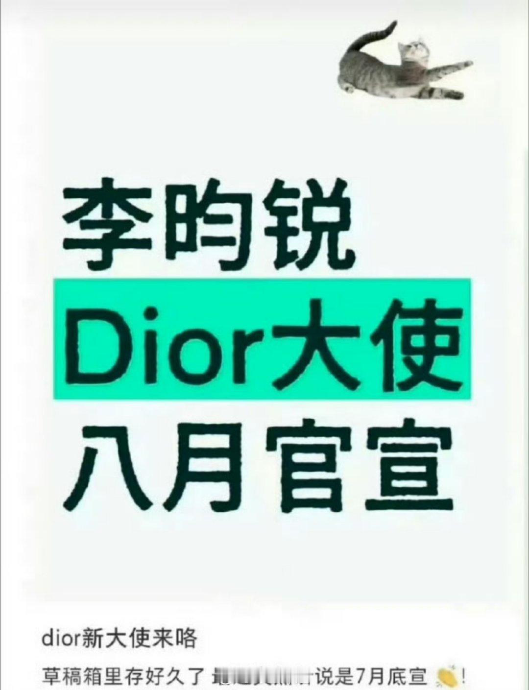 李昀锐即将官宣Dior品牌大使 ，要和于适 周也 邓为同title了 ​​​