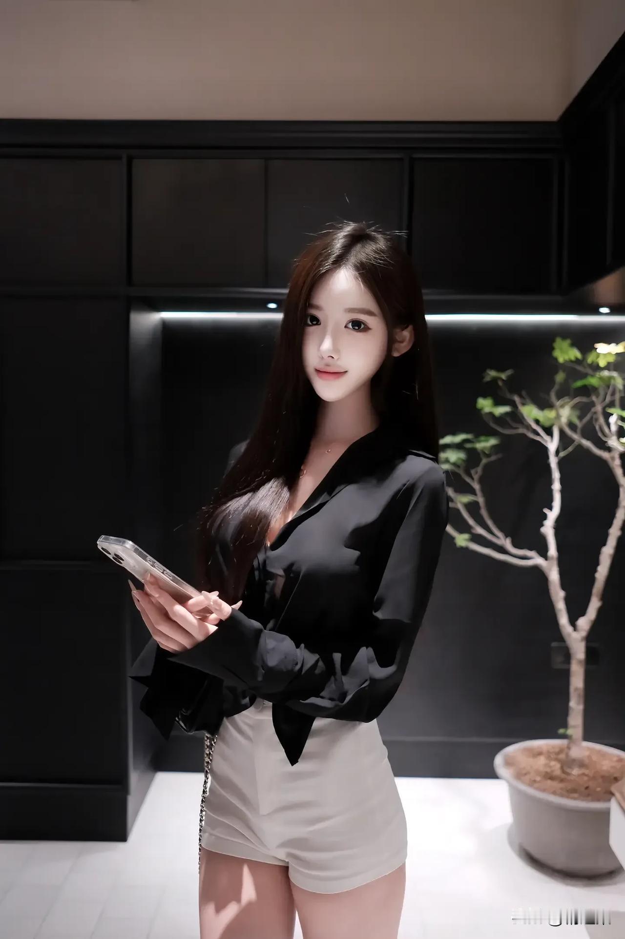 优雅黑丝绒衬衫搭配清爽短裤，都市时尚感满满！💃🏻✨