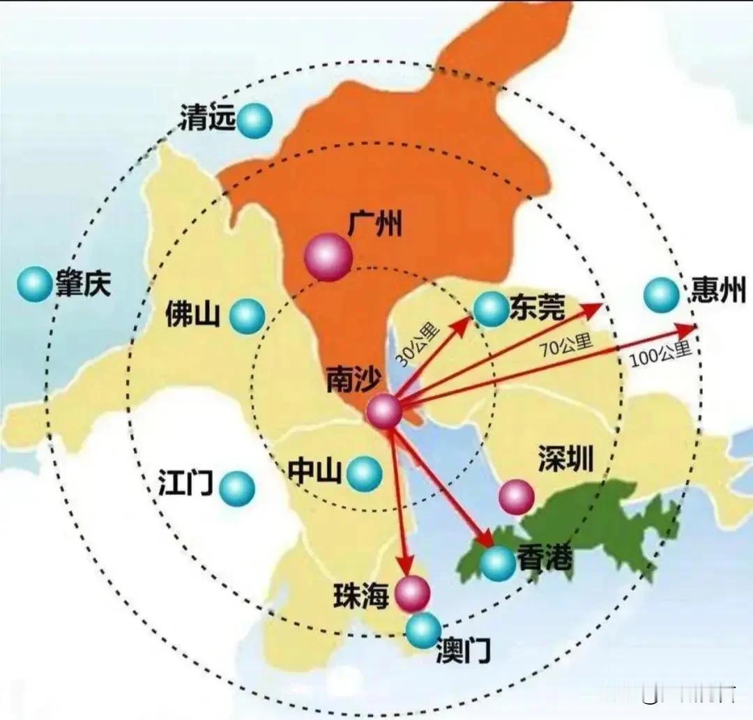 大湾区的中心在哪里？是南沙吗？从地理角度看，南沙无疑位于中心地带，30公里范围内