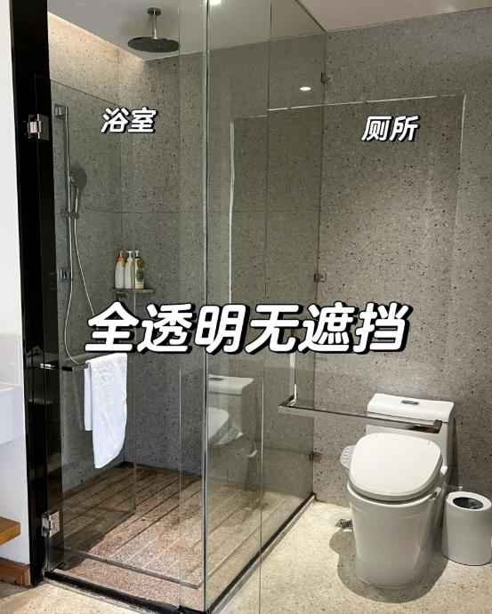 上周出差，一进酒店房间就愣住了——卫生间竟然全是透明玻璃！我第一反应：这是什么酒