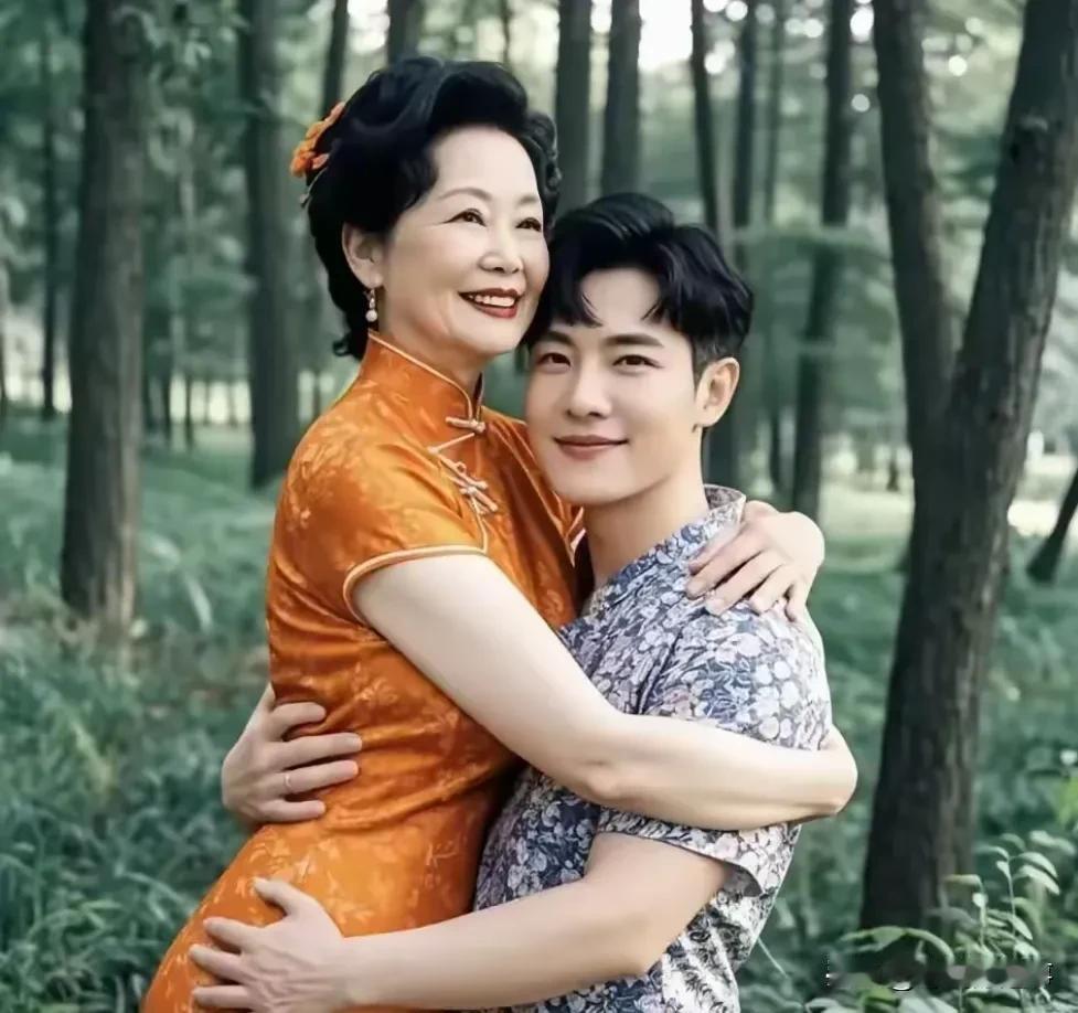 画面中，一老一少深情的相拥，他们的脸上露出的笑颜是那么的幸福。老奶奶的笑容，如同