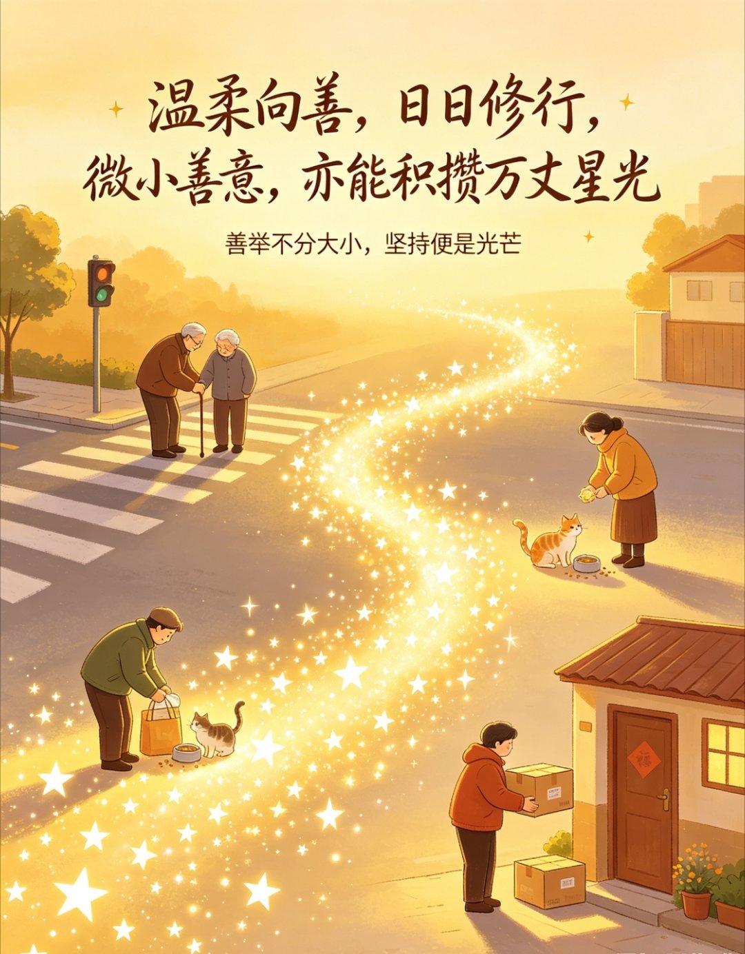 温柔向善，日日修行，微小善意，亦能积攒万丈星光。阳光信用每日一善