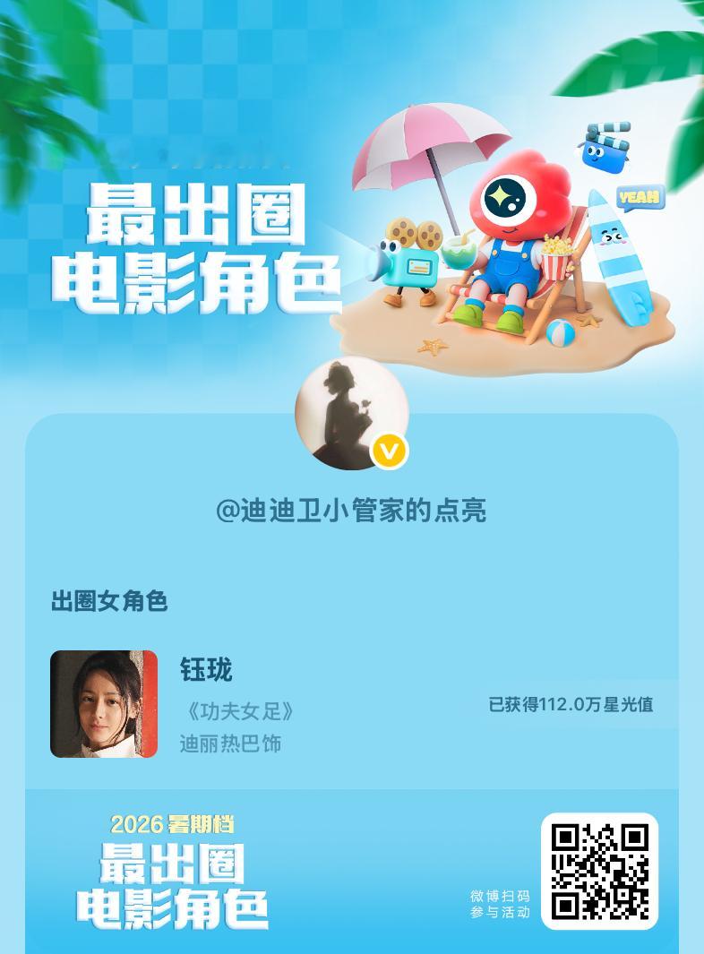 迪丽热巴[超话]  2026暑期档最出圈电影角色正在评选中，和暑期档角色携手共赴