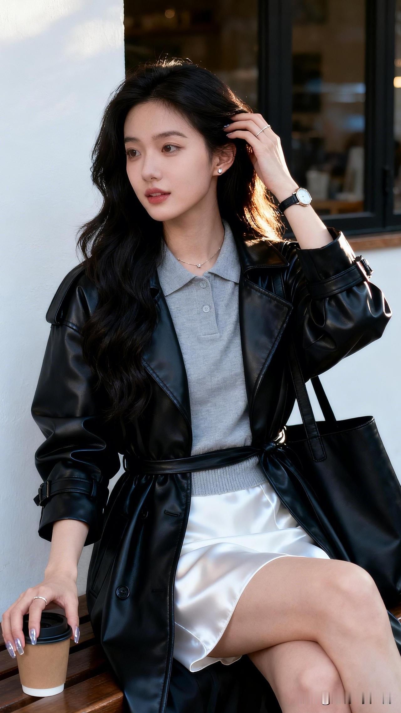 轻抚发丝间，风韵自然生。在你眼里，真正的美人有哪些标准 都市女孩的时尚穿搭，黑色