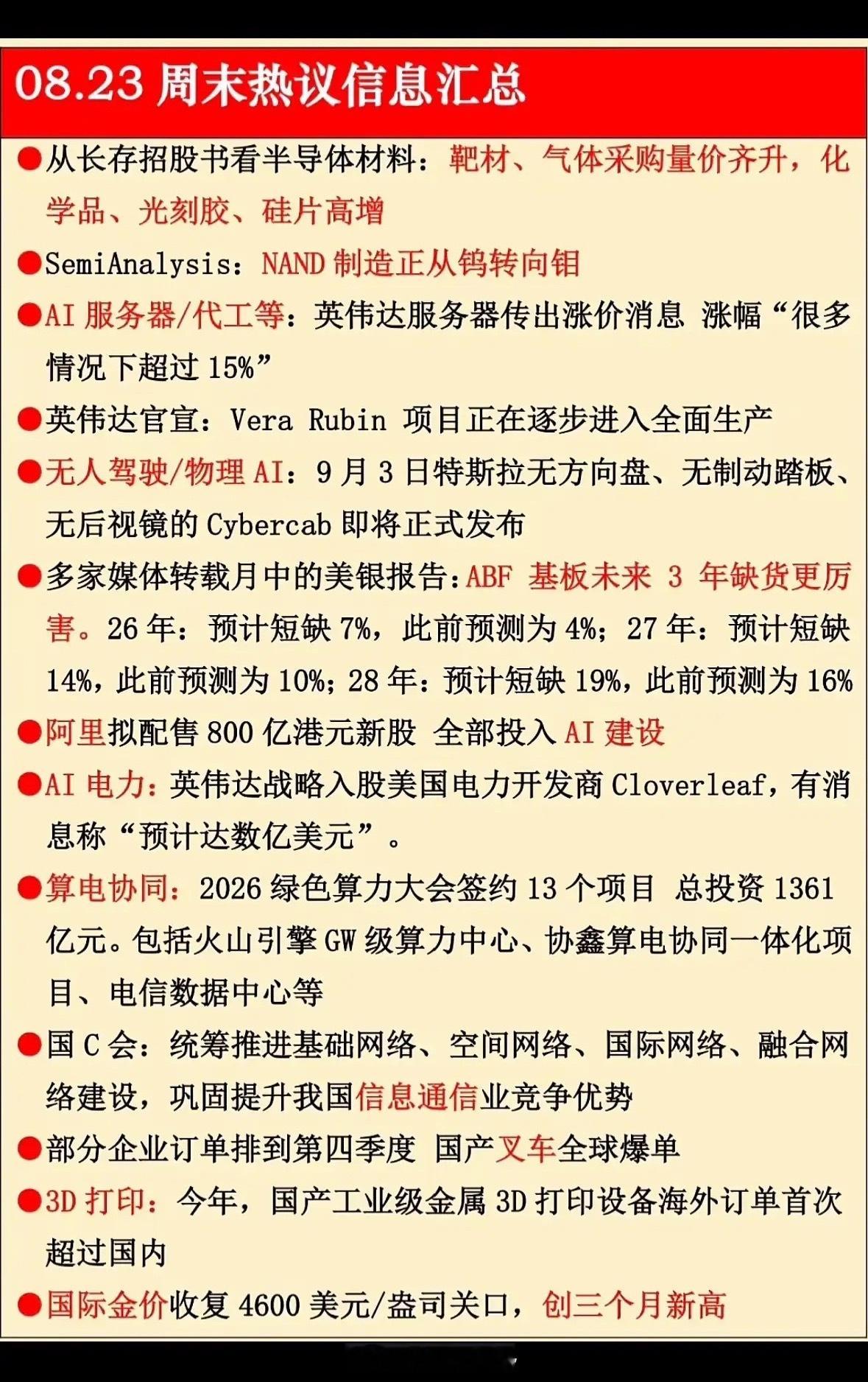 8月23日周末股市热点信息汇总，看这里！8月23日这个周末，股市热点信息可不少。