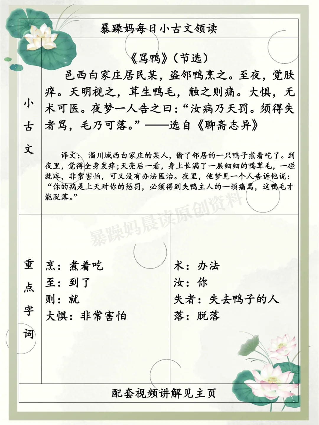 小古文《骂鸭》讲义（含练习）