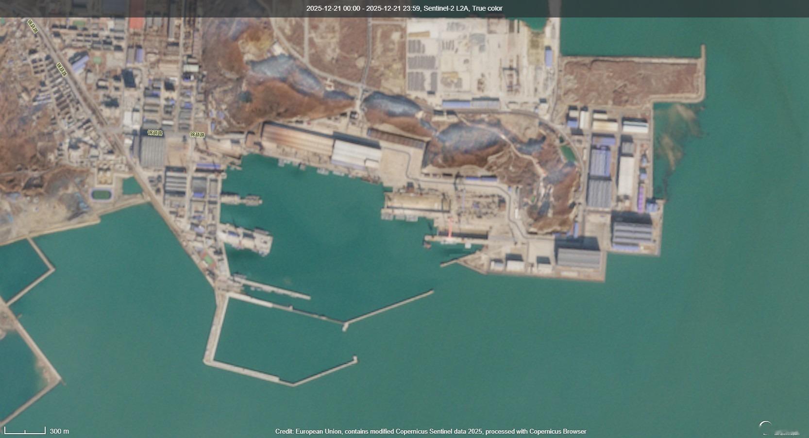 东大三家重要船厂卫星图 这才是东大海军的核心，075二批次、大黑鱼们都在图中生产