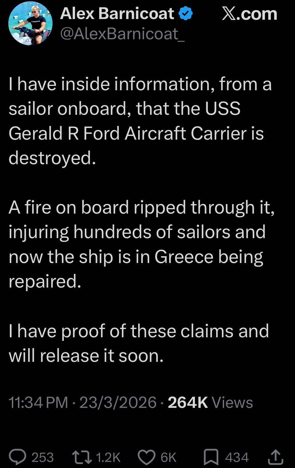 越來越多報導和證據顯示，美國旗艦級航母USS Gerald R. Ford 出現