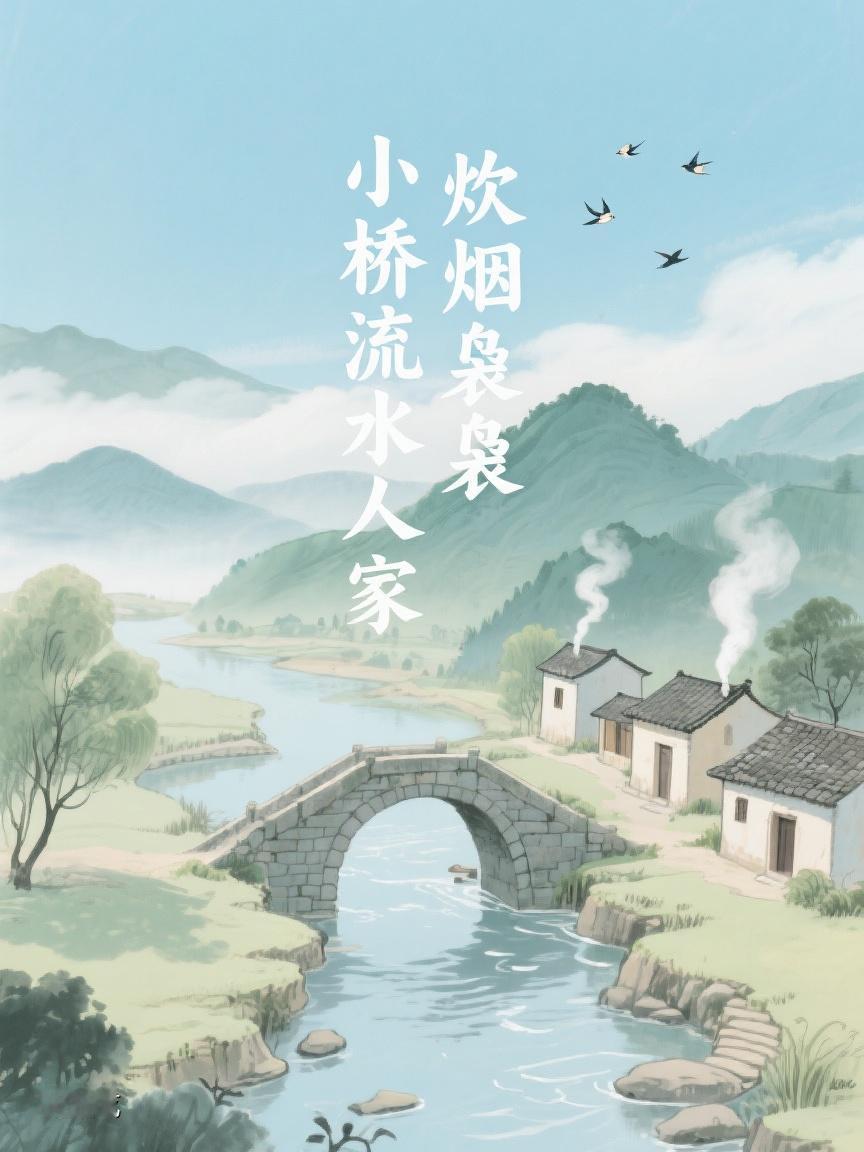 AI妙生图“小桥流水人家，炊烟袅袅”，如诗中画卷，那潺潺流水与袅袅炊烟，尽显静谧