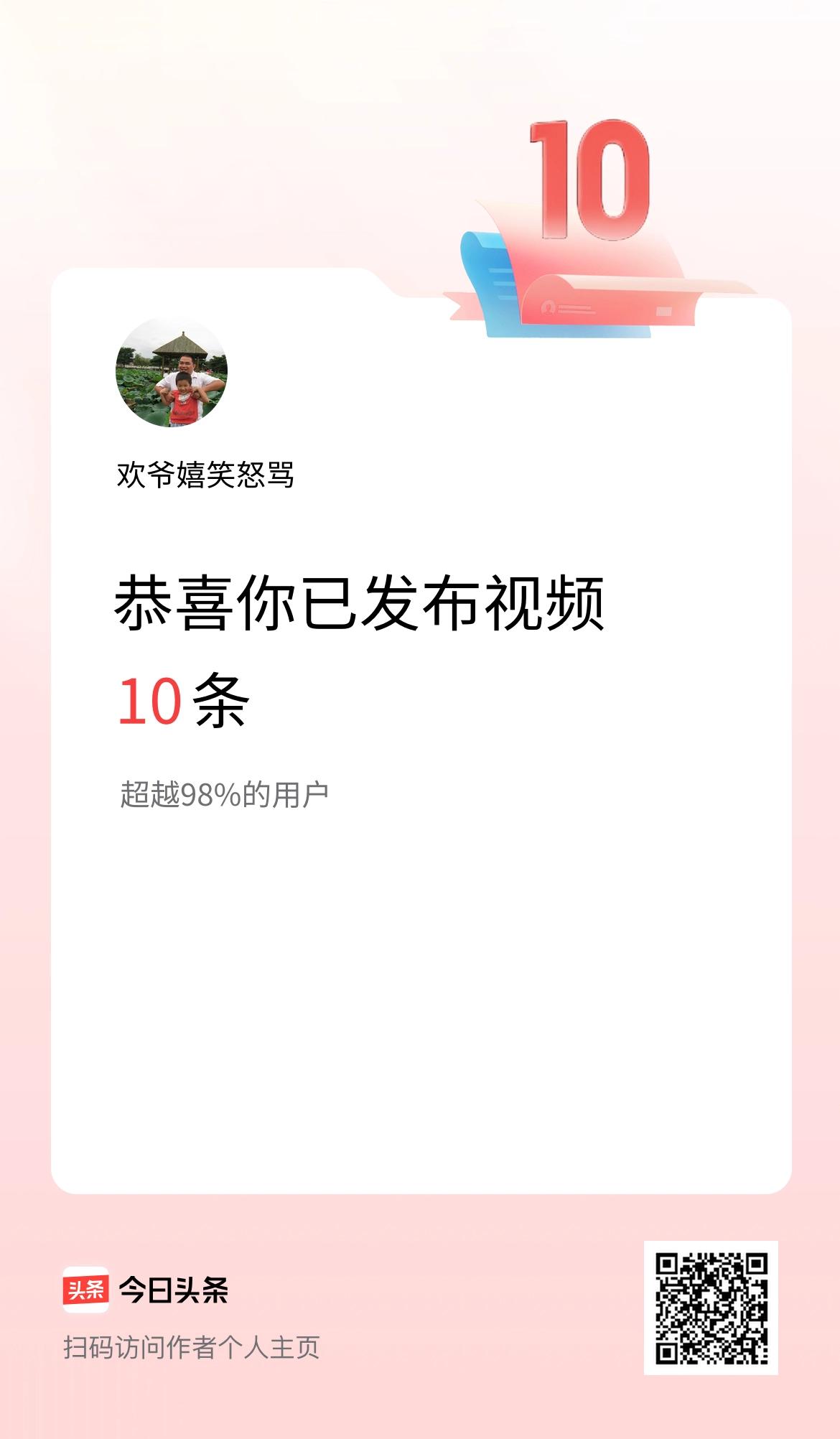我在头条累计视频投稿10个
