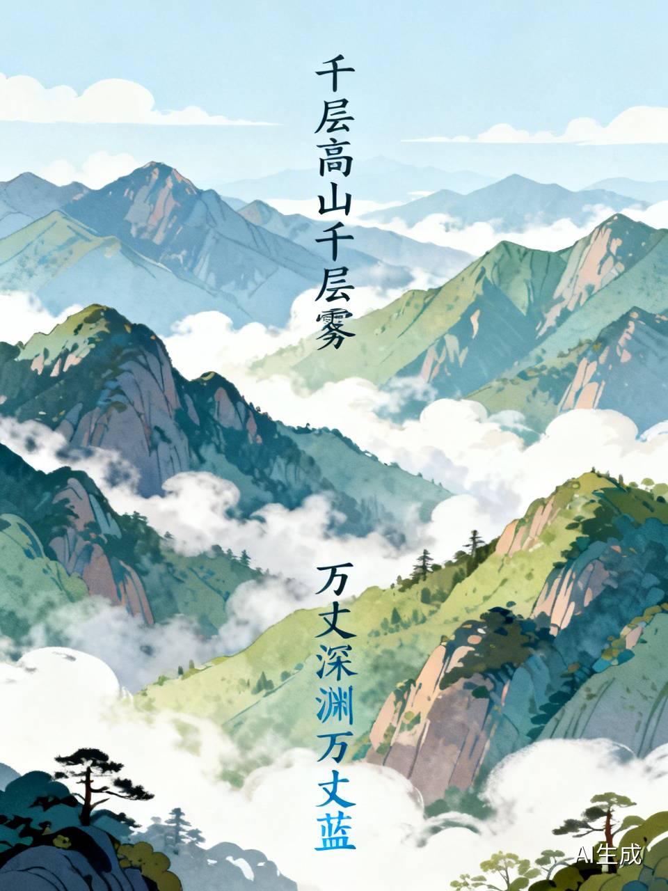 下联：万丈深渊万丈蓝。