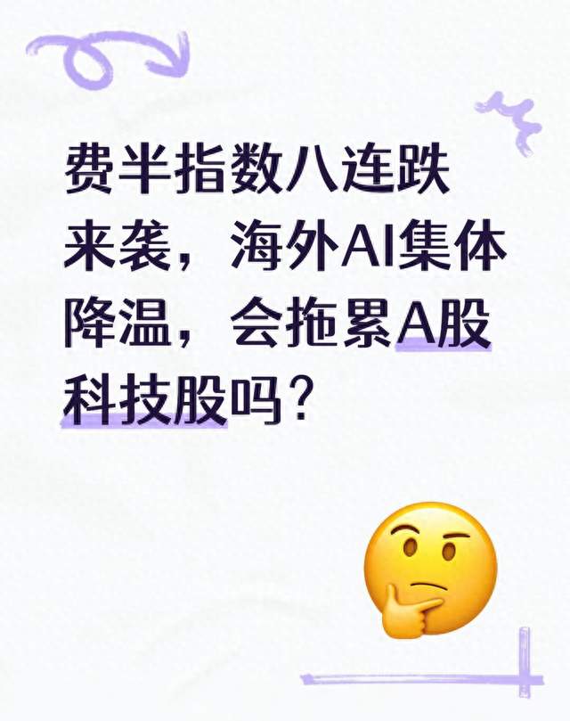 费半指数八连跌来袭，海外AI集体降温，会拖累A股科技股吗？