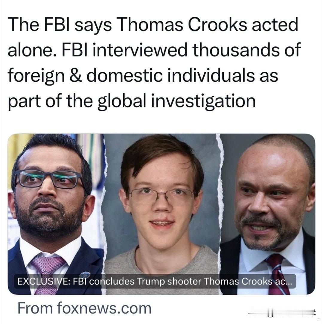 FBI 表示，Thomas Crooks 系单独行动。
在为期一年的全球调查中，