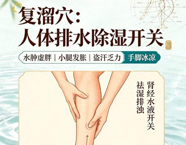 复溜穴：人体排水除湿开关！水肿虚胖、小腿发胀、盗汗乏力手脚凉