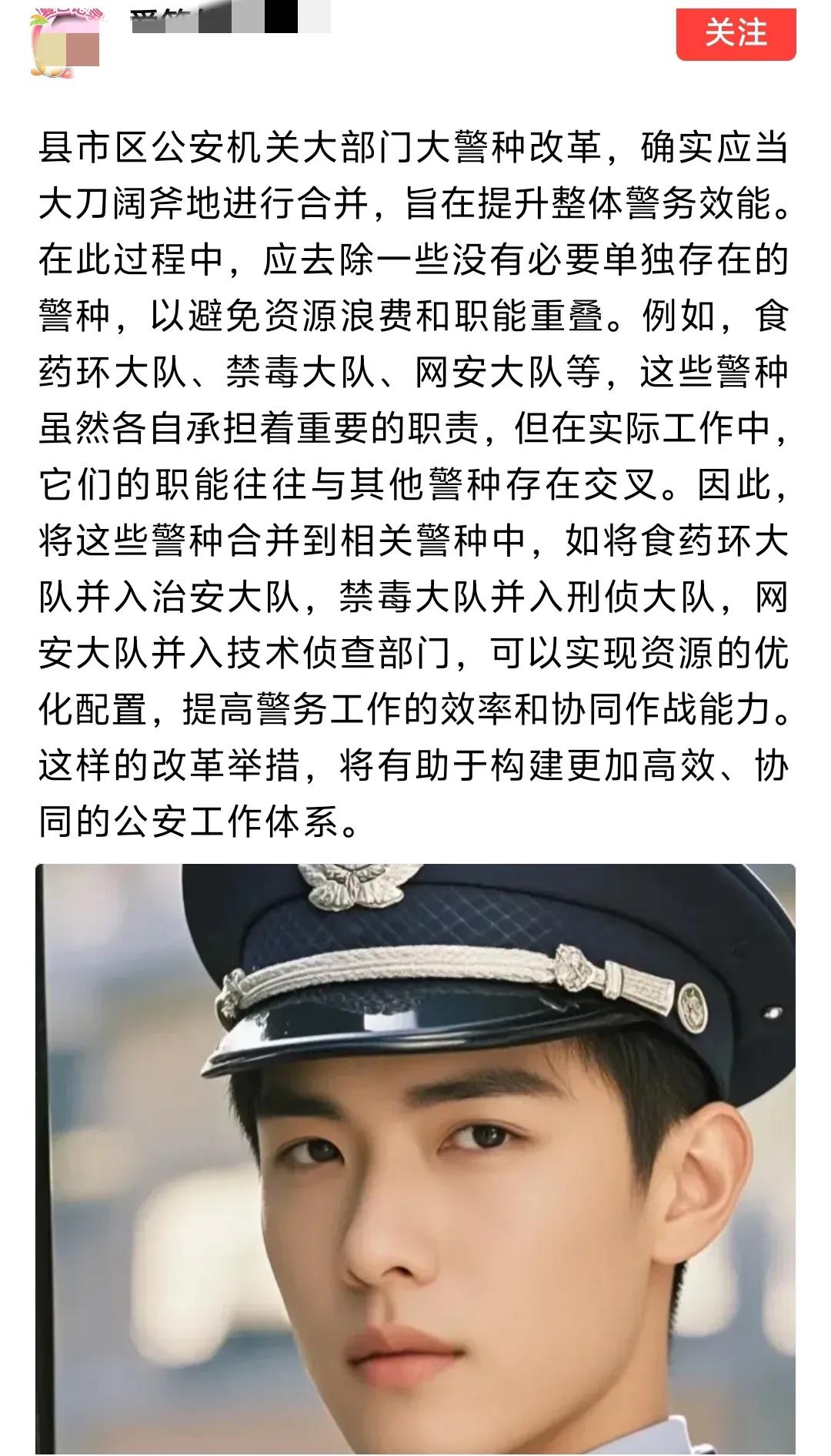 看到有网友讨论公安机关部门警种改革的问题，很多人提出了很多意见建议:
     