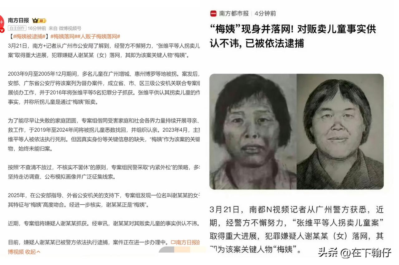 2026年3月21日，广州警方宣布在跨省协作中抓获谢某某（女），确认其为长期潜逃