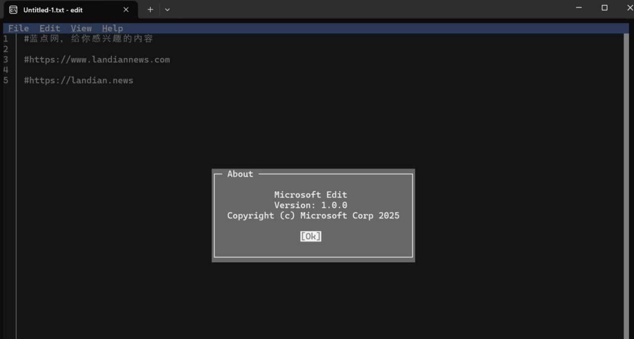 微软推出并开源命令行编辑器 Edit，向 MS-DOS 编辑器致敬，但拥有 Vi