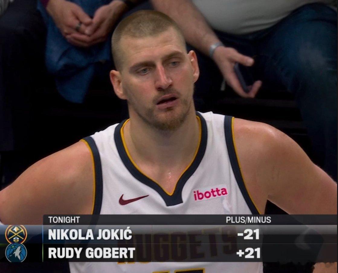 约基奇正负值-21，戈贝尔正负值+21NBA森林狼vs掘金