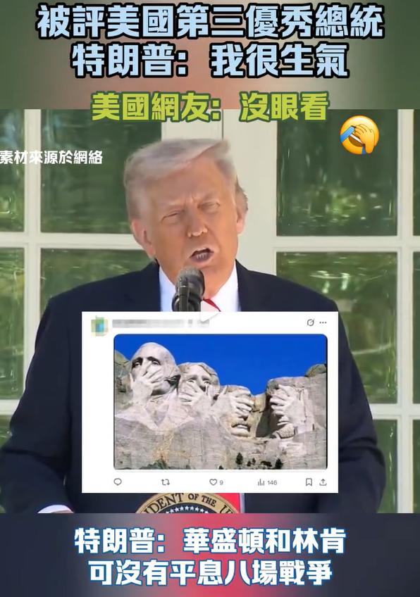 被评美国第三大优秀总统，特朗普：我很生气。因为他被评为排在华盛顿和林肯之后的第三