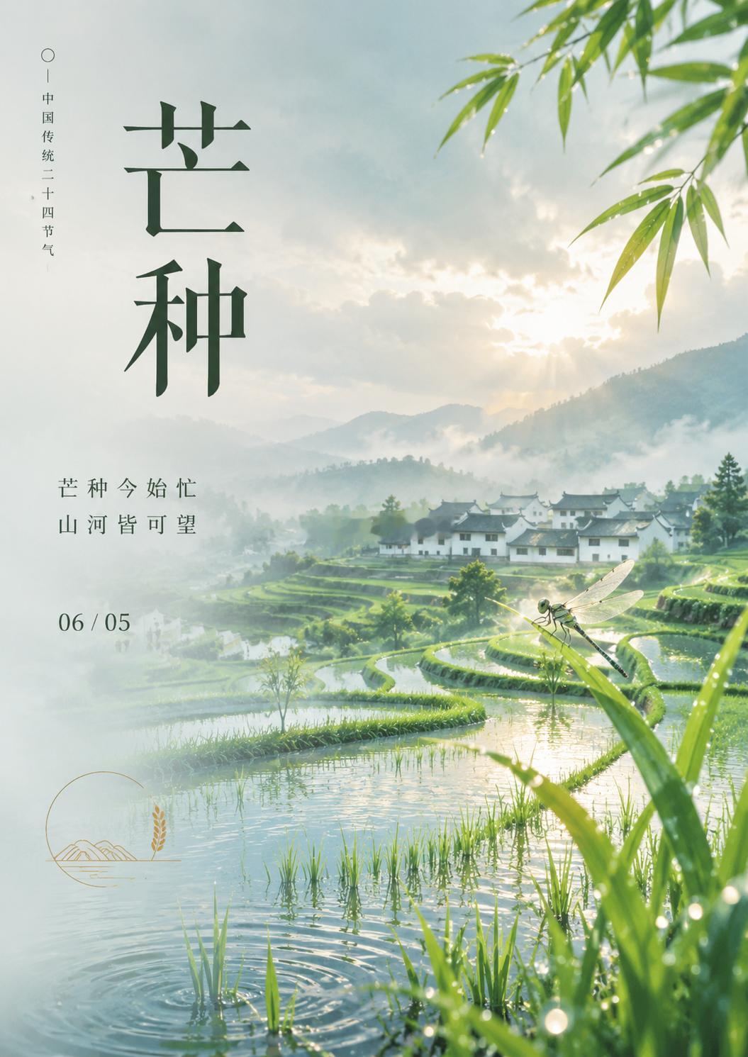 今日芒种。芒种是二十四节气里唯一一个名字带双重含义的，"有芒之谷可种"。芒，是麦