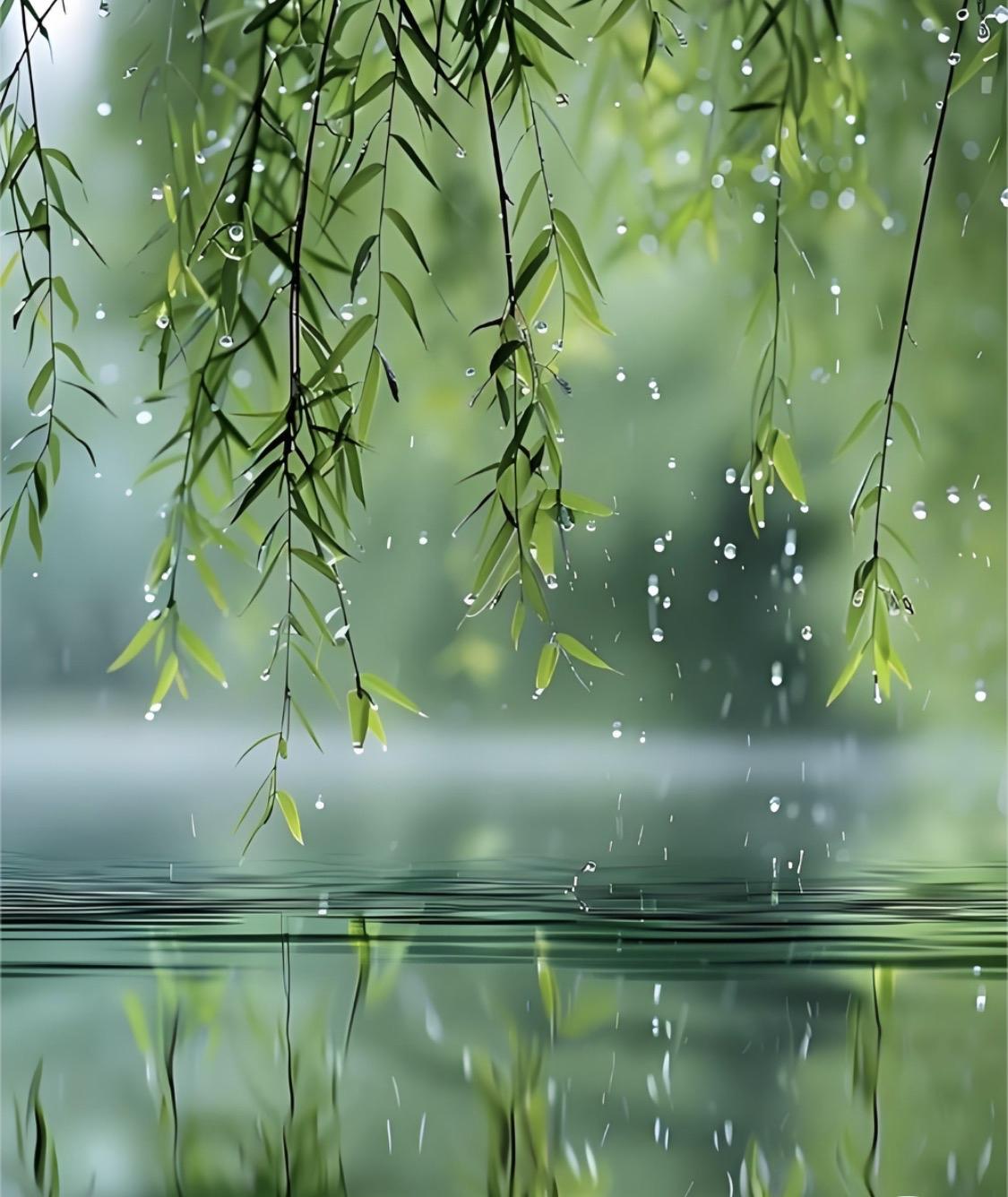 雨欺弱柳千行泪，请君赐墨添彩下联：雪淬寒梅万缕香。