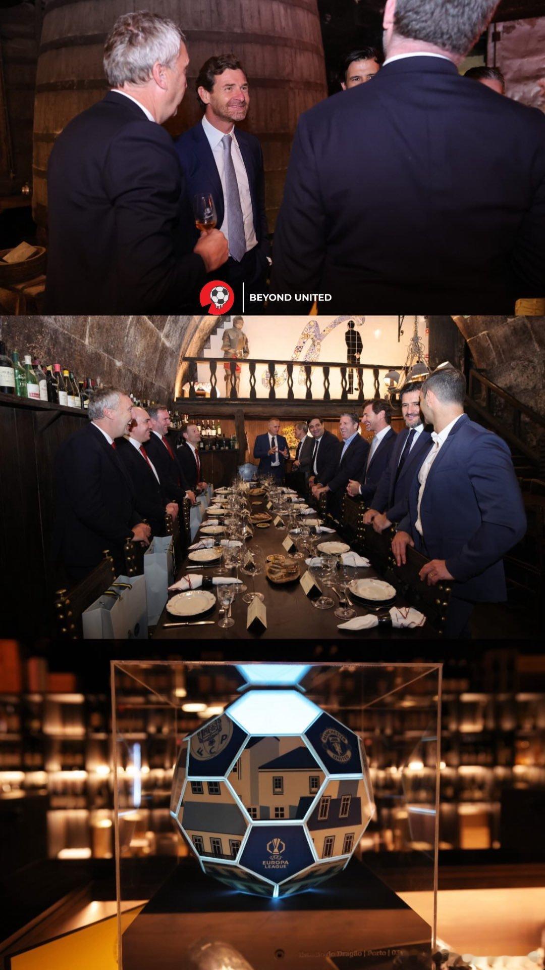 明天凌晨3点，曼联将在欧联杯中客场挑战波尔图。赛前，双方俱乐部高层小聚，照片中有