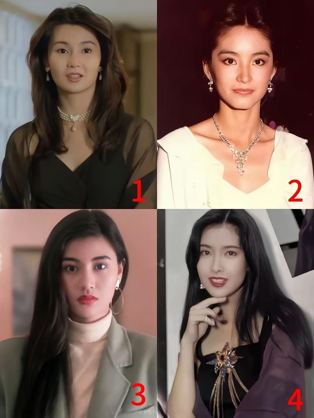 这几位美女年轻的时候，谁是颜值最高的那一个女明星吗？张曼玉脸蛋比较小，鹅蛋脸，身