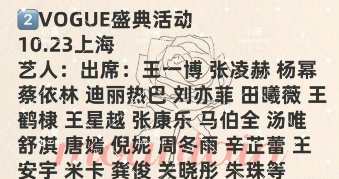 🍉VOGUE20周年盛典活动阵容，这次刘冲真的发力了。有想看的吗？ ​​​