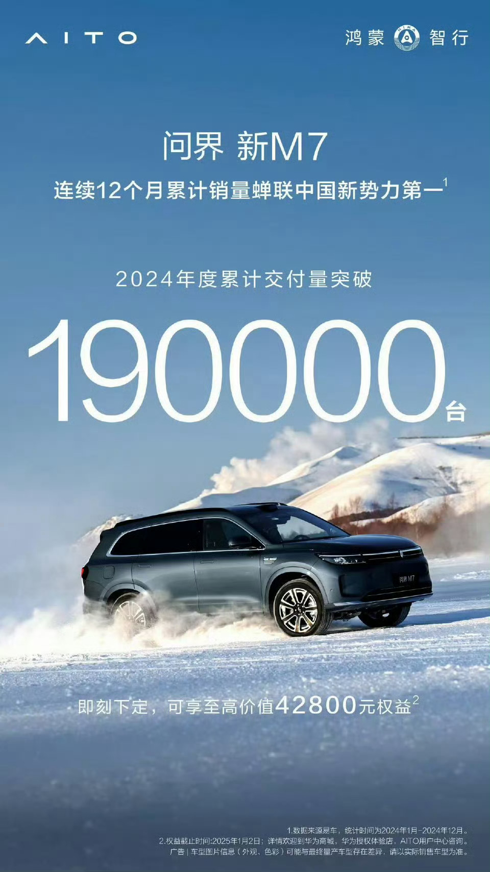 问界新M7  2024年度累计交付量突破19万辆 