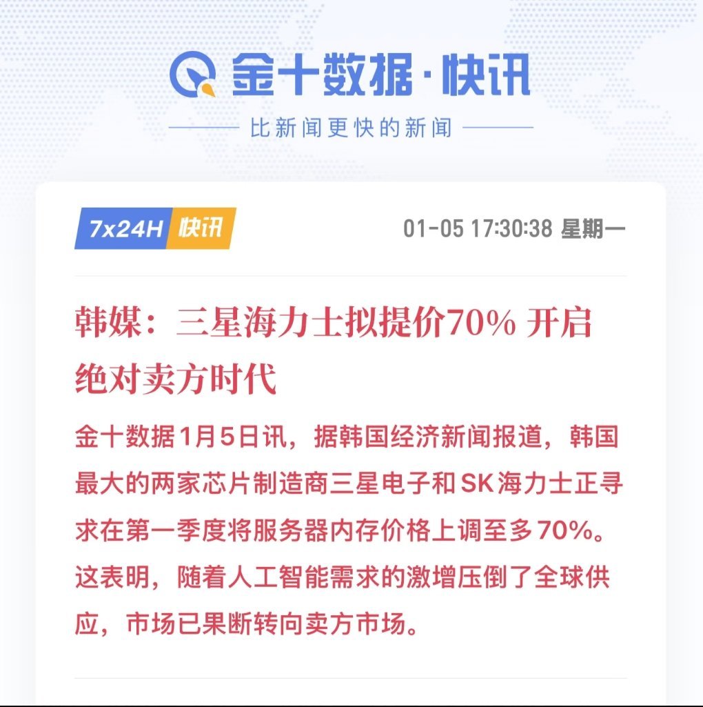 三星与SK海力士的内存价格上涨70%，这涨幅也太离谱了，上游成本的暴涨不仅对下游