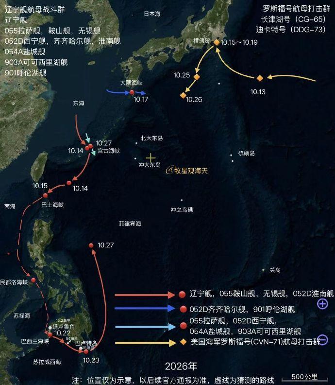 大纵深穿插，13艘巨舰，560个垂发就位

在10月27日，中国海军“辽宁”舰航