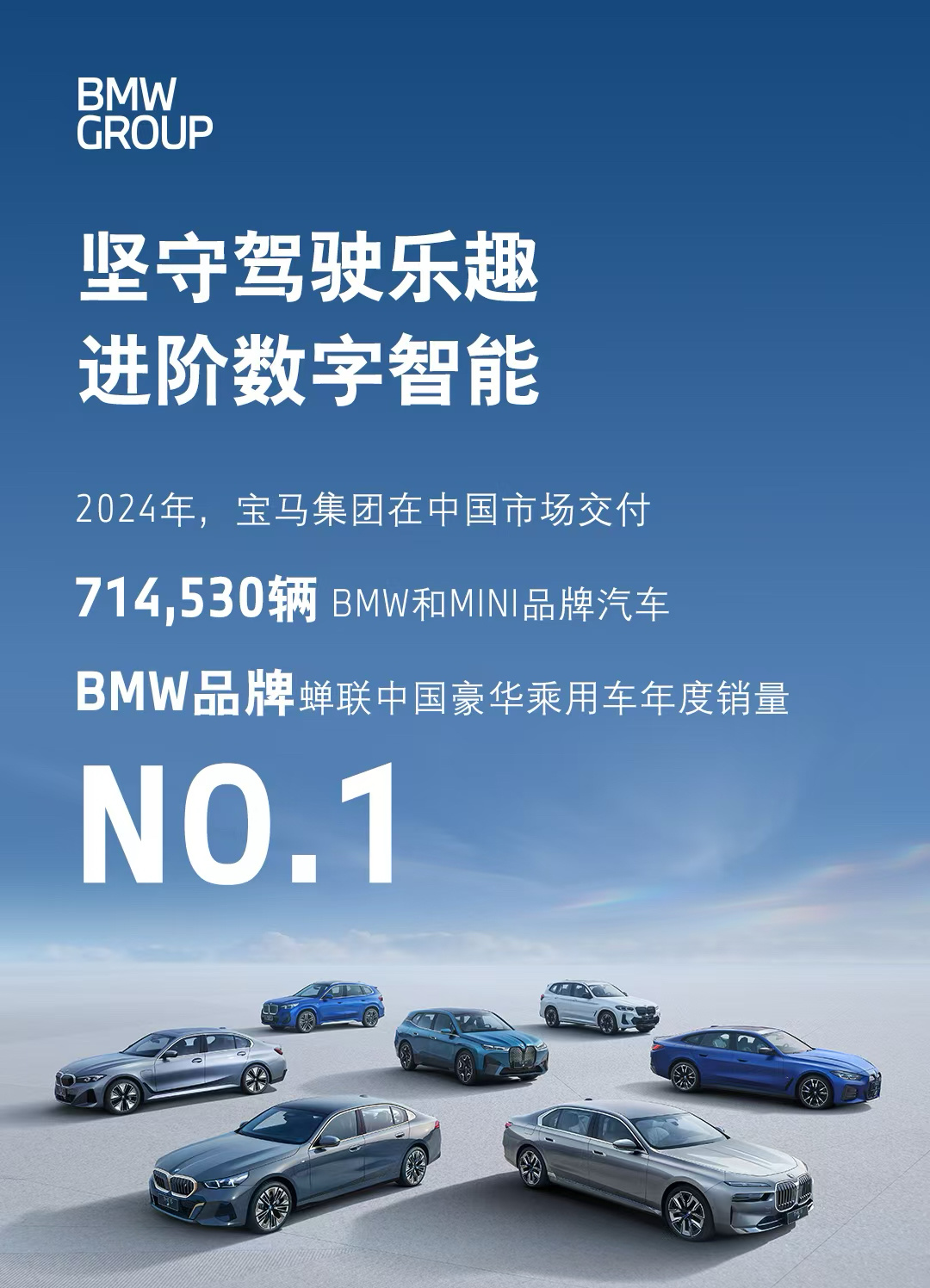 2024年，宝马集团在中国市场交付714,530辆BMW和MINI品牌汽车。- 