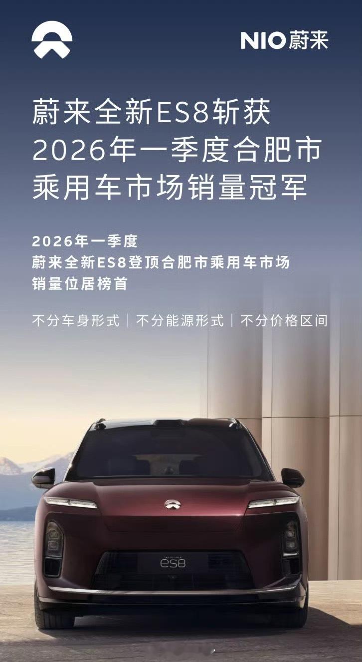 蔚来全新 ES8 斩获今年第一季度合肥市乘用车市场销量冠军！蔚来es8308_I