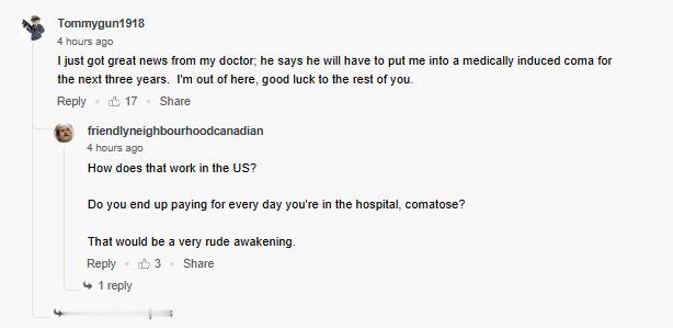 在《战区》锐平懂王级战列舰的评论区里，你都能看见有帝国人吐槽美国的医疗系统评论区