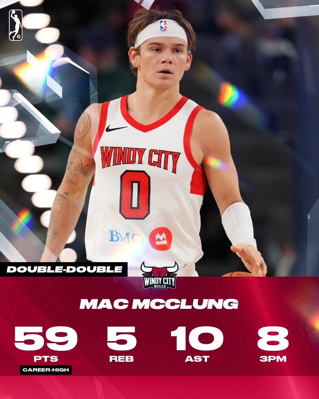 麦克朗今天在发展联盟爆砍59分10助攻5篮板这是他个人发展联盟得分新高，也是他本