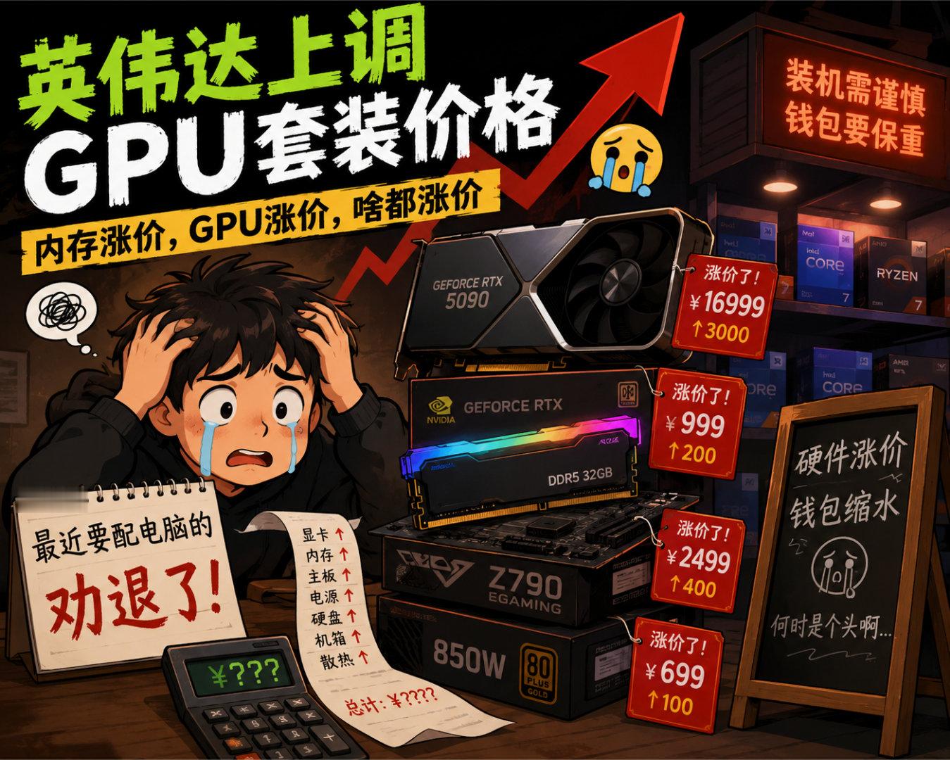 英伟达上调GPU套装价格最近要配电脑的，真的要劝退了！内存涨价，GPU涨价，啥都